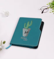 BK Gift Kişiye Özel Kaktüs Tasarımlı Turkuaz Termo Deri Defter-5