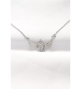 316L Çelik Silver Renk Zirkon Taşlı Kalpli Kanat Kolye - TJ-BKO8515