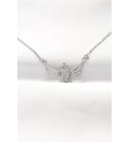 316L Çelik Silver Renk Zirkon Taşlı Kalpli Kanat Kolye - TJ-BKO8515