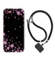 Apple iPhone 5 6 7 8 Plus Se XR Kılıf Boyun Askılı Silikon Black flowers 1391