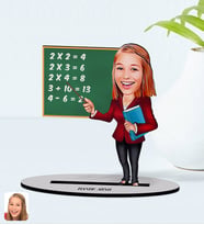 BK Gift Kişiye Özel Kadın İlköğretim Matematik Öğretmeni Karikatürlü Ahşap Biblo Model-1 (Beyaz)