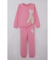 Breeze Kız Çocuk Eşofman Takımı Kalp Nakışlı Fiyonklu 4-9 Yaş, Pembe