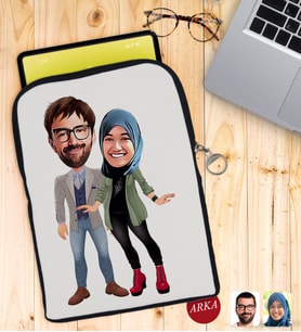 BK Gift Kişiye Özel Sevgililer Karikatürlü Taşınabilir Koruyucu Tablet Kılıfı & Organizer Çanta - Siyah-60