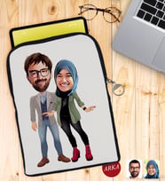 BK Gift Kişiye Özel Sevgililer Karikatürlü Taşınabilir Koruyucu Tablet Kılıfı & Organizer Çanta - Siyah-60