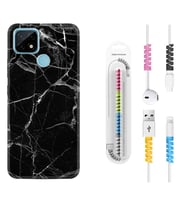 Realme C11 C21 C21Y C25Y C11 2021 Kılıf Kablo Koruma Spiral Silikon Fragile Black Mermer 1378