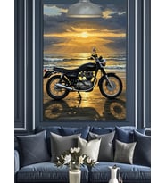 Deniz, Kumsal ve Siyah Retro Motor Dekoratif Kanvas - Mdf Ahşap Tablo