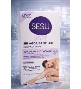 Sesu Sir Ağda Bantları 32 Adet Vegan Formula Tüm Vücut Yüz İçin Soğuk Ağda Bandı