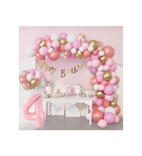 4 Yaş Lüks Pembe Rose Gold Pembe Folyo Balon Doğum Günü Parti Seti Süsü
