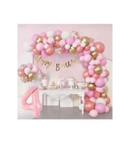 4 Yaş Lüks Pembe Rose Gold Pembe Folyo Balon Doğum Günü Parti Seti Süsü