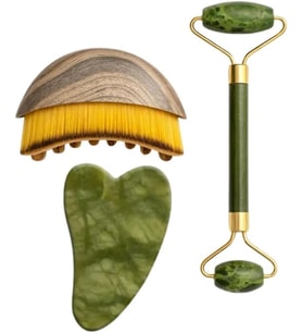 Home Lenf Drenaj Kuru Fırça ve Yeşim Taşı Roller 3 Lü Set Yüz, Boyun, Göz ve Vücut Masaj Aleti