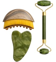 Home Lenf Drenaj Kuru Fırça ve Yeşim Taşı Roller 3 Lü Set Yüz, Boyun, Göz ve Vücut Masaj Aleti