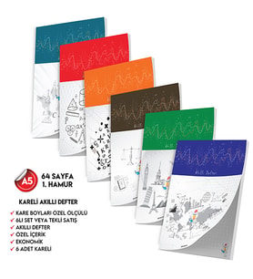 Kareli Not Defteri 64 Sayfa Akıllı Defter Seti 6lı A5 Tam Beyaz