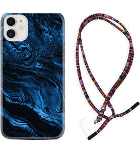 Apple iPhone 11 12 13 Mini Kılıf Boyun Asklı Rasta Silikon Blue MArble 1379