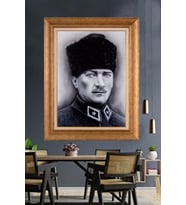 Altın Varaklı Çerçeveli Paspartulu Atatürk Tablo nh167 (Gold)