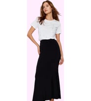 Moda Regular Düz Desen Günlük Maxi Boy Vücuda Oturan Balık Form Esnek Maxi Etek