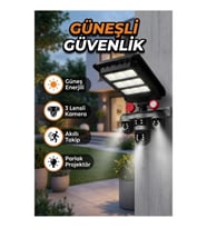 3 Lensli Güneş Enerjili Dış Mekan Güvenlik Kamerası – LED Projektörlü Akıllı İzleme Sistemi