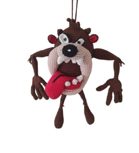 Tazmanya Canavarı Araba Dikiz Aynası Süsü Amigurumi Organik Anahtarlık Oyuncak