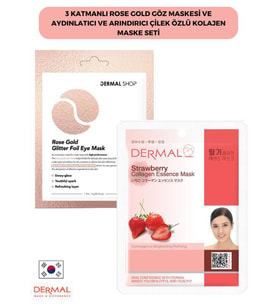 3 Katmanlı Rose Gold Göz Maskesi ve Aydınlatıcı Ve Arındırıcı Çilek Özlü Kolajen Maske Seti