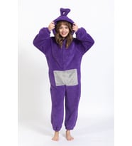 Merimu Kadın Boydan Fermuarlı Mor Teletabi Model Tulum Pijama Takımı