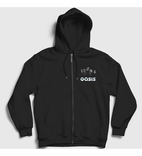 Presmono Unisex Siyah Band Oasis Fermuarlı Kapüşonlu Sweatshirt 100097tt