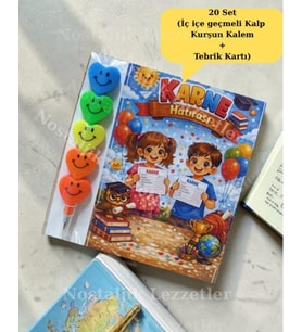 Karne Hediyesi 20 Set Kalp Kurşun Kalem ve Tebrik Kartı