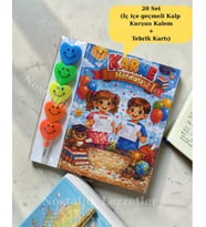 Karne Hediyesi 20 Set Kalp Kurşun Kalem ve Tebrik Kartı