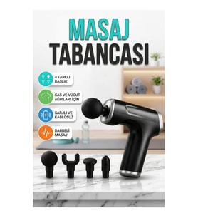 Eragon Şarjlı Masaj Tabancası 4 Başlıklı 6 Hız Ayarlı Darbeli Kas Masaj Cihazı