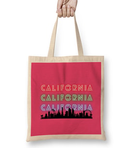 California Vintage Retro GIFT Bez Çanta Uzun Saplı
