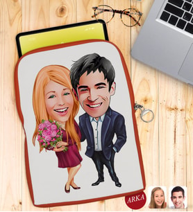 BK Gift Kişiye Özel Sevgililer Karikatürlü Taşınabilir Koruyucu Tablet Kılıfı & Organizer Çanta - Turuncu-94