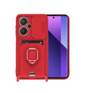 Xiaomi Redmi Note 13 Pro Plus Kılıf Zuma Kartvizitli Yüzüklü Silikon - Kırmızı
