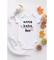 Unisex Ekru Bebek Anne Baba Ben Baskılı Çıtçıtlı %100 Pamuklu Zıbın