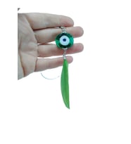 El Yapımı Yeşil Danagözü Nazar Boncuğu Tüy Temalı Anahtarlık