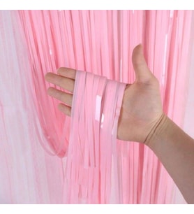 Soft Pembe Püsküllü Kapı Perdesi - Parti, Baby Shower, Cinsiyet Partisi 1x2 m