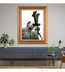 Altın Varaklı Çerçeveli Paspartulu Atatürk Tablo z5024 (Gold)