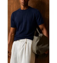 Erkek Bisiklet Yaka Kısa Kollu İnce Triko Slim Fit Günlük Şık Triko T-Shirt