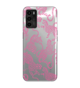 Oppo A55 Uyumlu Pembe Leopar Desenli Şeffaf Telefon Kılıfı