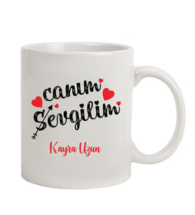 İsme Özel Kalpli Canım Sevgilim Temalı Kupa Bardak (Beyaz)
