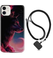 Apple iPhone 11 12 13 Mini Kılıf Boyun Askılı Silikon Wolf and Moon 1380