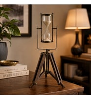 Tripod Ayaklı Dekoratif Kum Saati – Ahşap ve Metal Tasarımlı Masa Dekoru