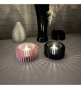 3D Baskı Modern Çizgili Mumluk - Tealight Mumluk (1 Adet)-Pembe
