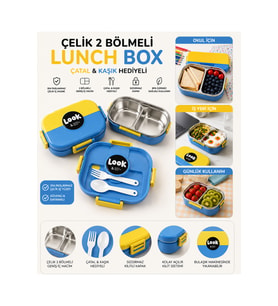 LUNCH BOX2 Bölmeli Paslanmaz Çelik Yemek Kabı Sızdırmaz Kapaklı, Taşınabili