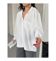 Kadın Perla Beyaz Tek Cepli Oversize Gömlek, Geniş Kalıp Gömlek, Ayrobin Gömlek