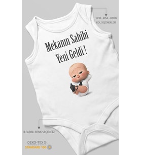 Mekanın Sahibi Yeni Geldi Baskılı Bebek Zıbını – Çıtçıtlı Body 8 Renk  %100 Pamuk Sıfır Kol