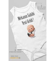 Mekanın Sahibi Yeni Geldi Baskılı Bebek Zıbını – Çıtçıtlı Body 8 Renk  %100 Pamuk Sıfır Kol (Beyaz)