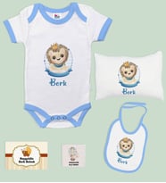 BK Kids Kişiye Özel İsimli 5 Parça Mavi Bebek Body Zıbın Yastık Hediye Seti, Yeni Doğan Bebek Giyim Hediyesi-2
