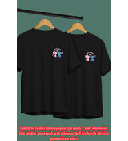Kişiye Özel Stitch Tarih Baskılı Sevgili Kombini Sevgiliye Hediye Unisex T-shirt/Tişört (Siyah)