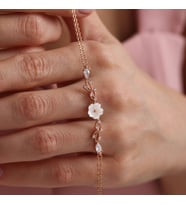 925 Ayar Gümüş Rose Kaplama Bahar Işıltılı Manolya Çiçeği Bileklik