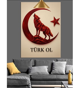 Türk Ol Ay Yıldız Kurt Dekoratif Kanvas - Mdf Ahşap Tablo