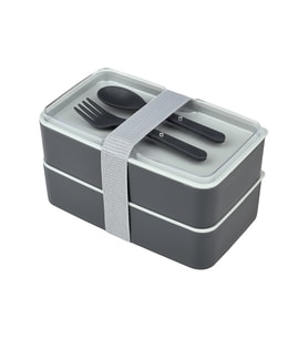 Jumbo Dikdörtgen İki Katlı Lunch Box Beslenme Saklama Kutusu - Gri