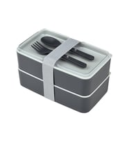 Jumbo Dikdörtgen İki Katlı Lunch Box Beslenme Saklama Kutusu - Gri